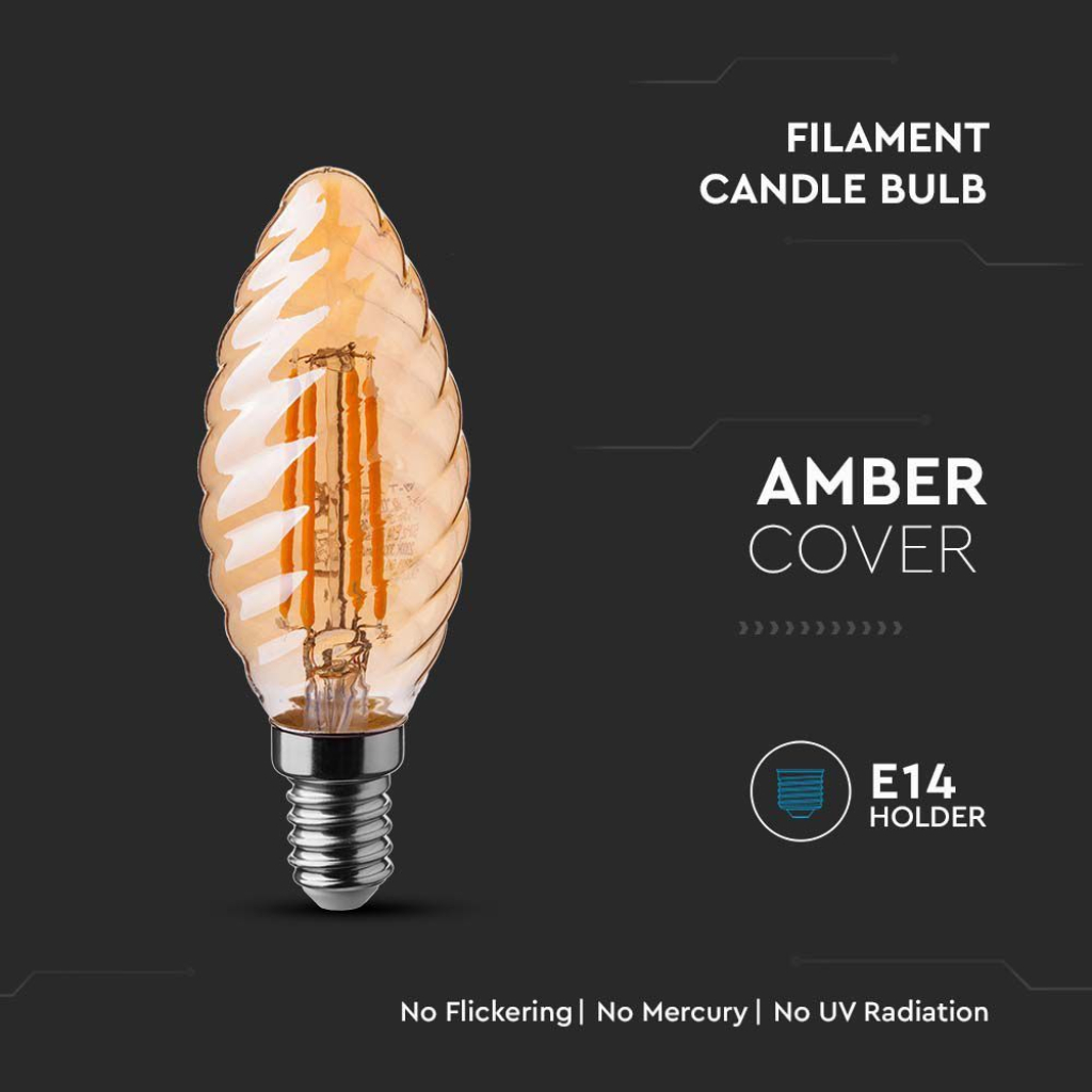Lampadina LED E14 4W Candela Tortiglione Filamento Ambrato 2200K - 4