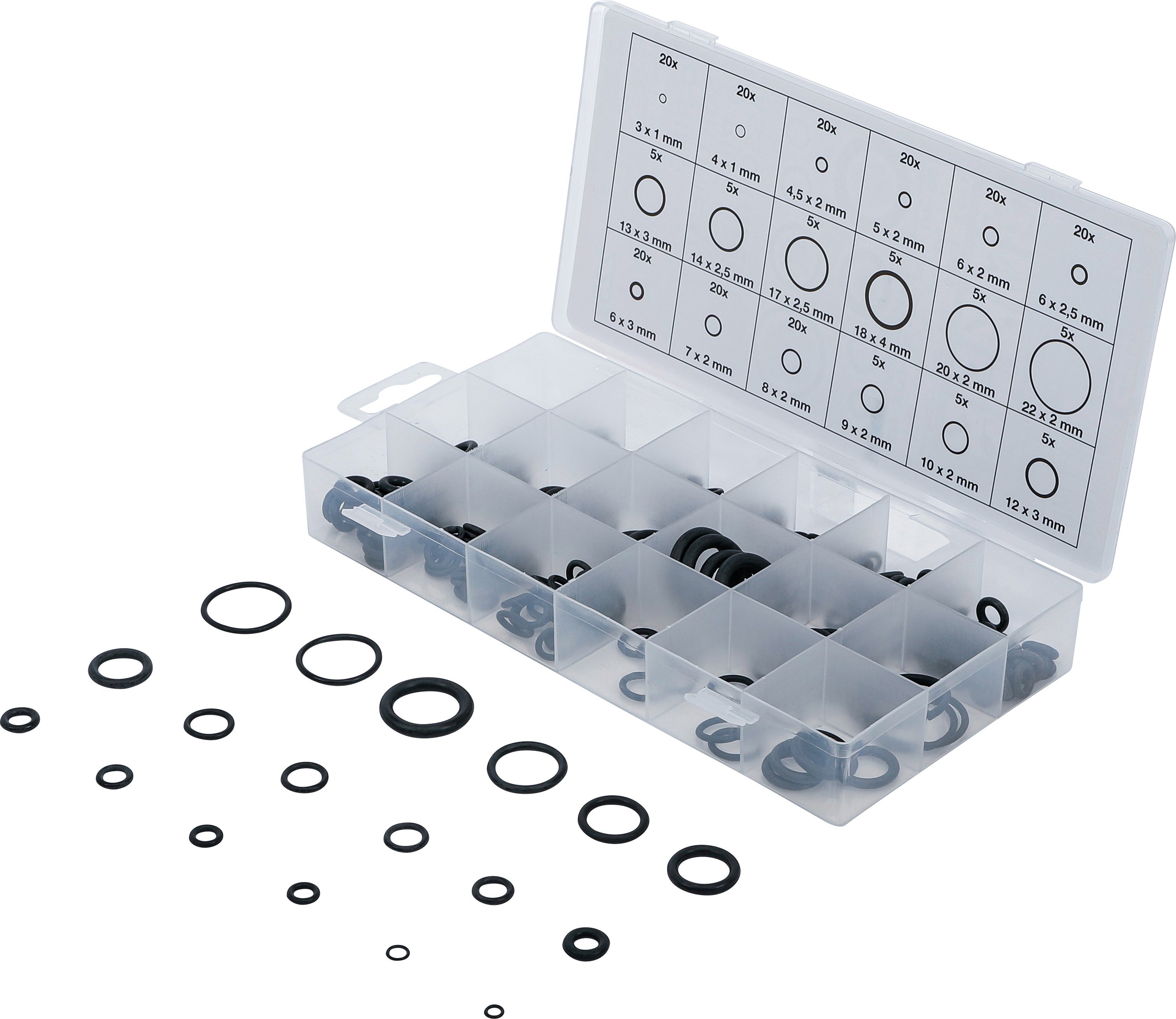 Zestaw O-ringów BGS Ø 3 - 22 mm 225 szt. - 8044