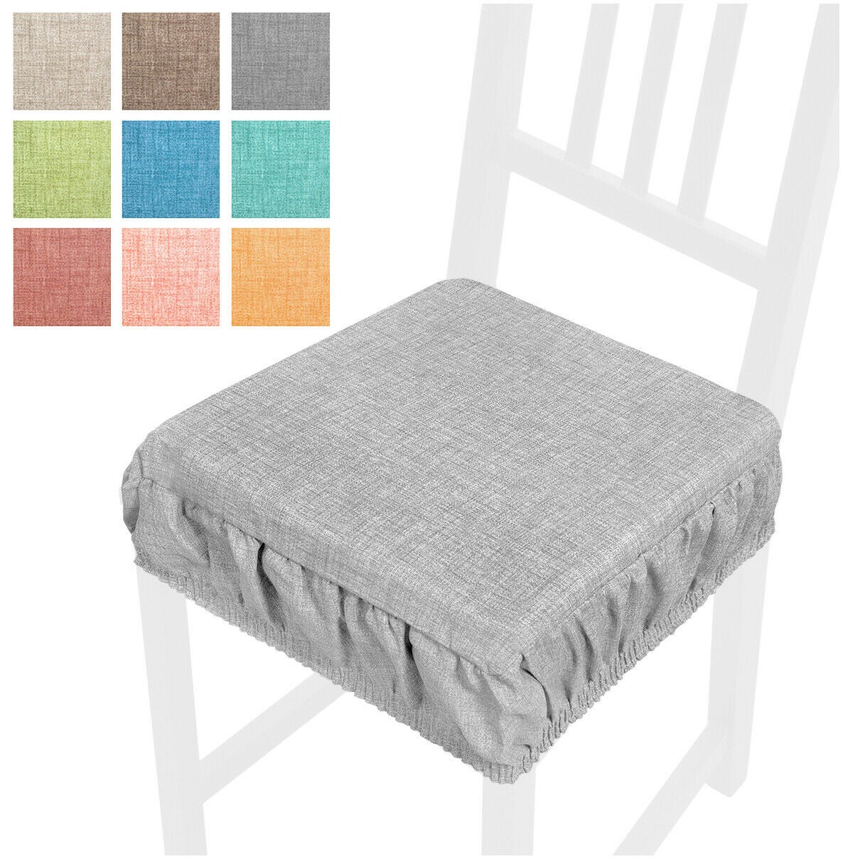 Coussin pour Chaise En Coton Amovible Lavable Bande Élastique Couleur Pastel Unie Marron - 3