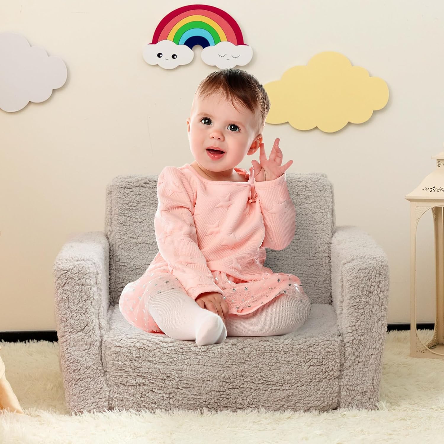 Fauteuil Enfant Convertible en Canapé-lit 2-en-1 Sherpa Doux, Cadeau Parfait pour Anniversaire et Fête des Enfants - 8