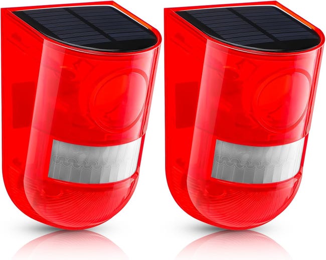 Zewnętrzny alarm solarny, zestaw 2 sztuk, syrena z czujnikiem ruchu o mocy 129 dB i migającą diodą LED, system bezpieczeństwa dla gospodarstw rolnych