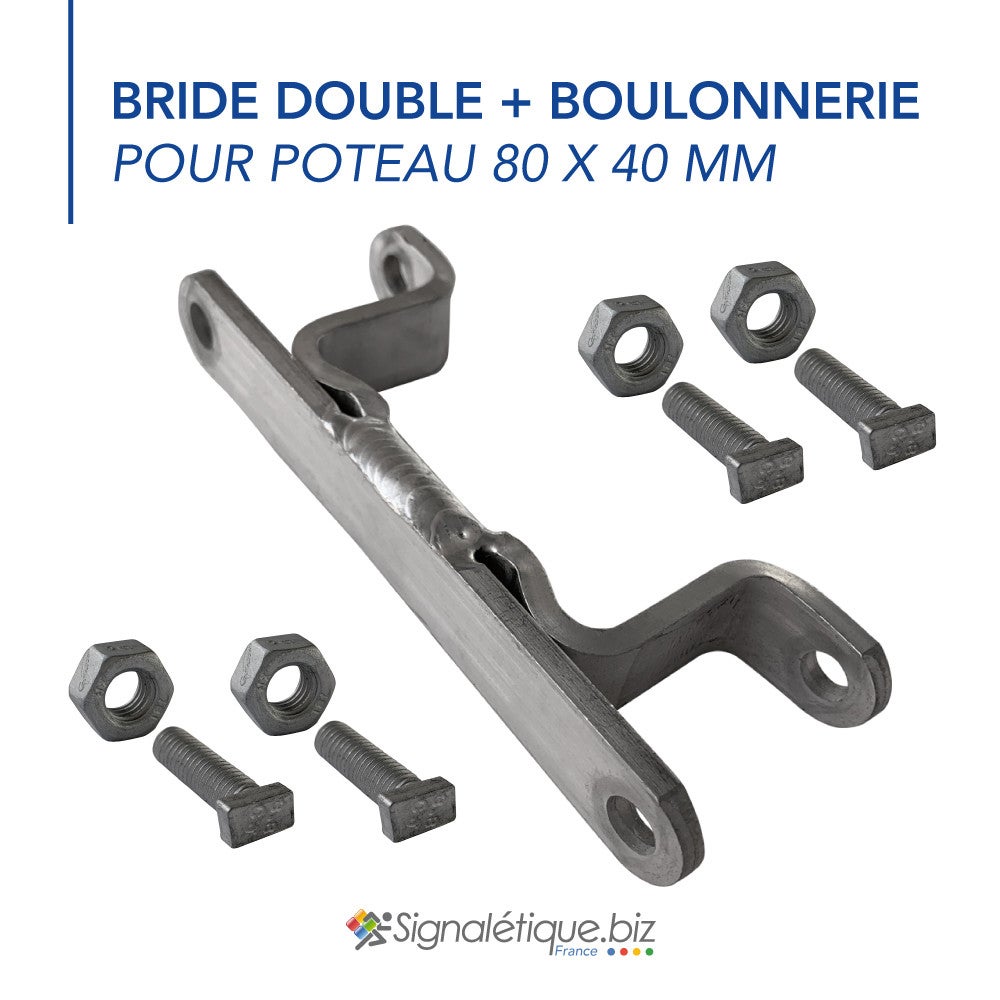 Bride double fixation pour poteau rectangle 80 x 40 mm (8 x 4 cm), avec boulonnerie, à l'unité - 2