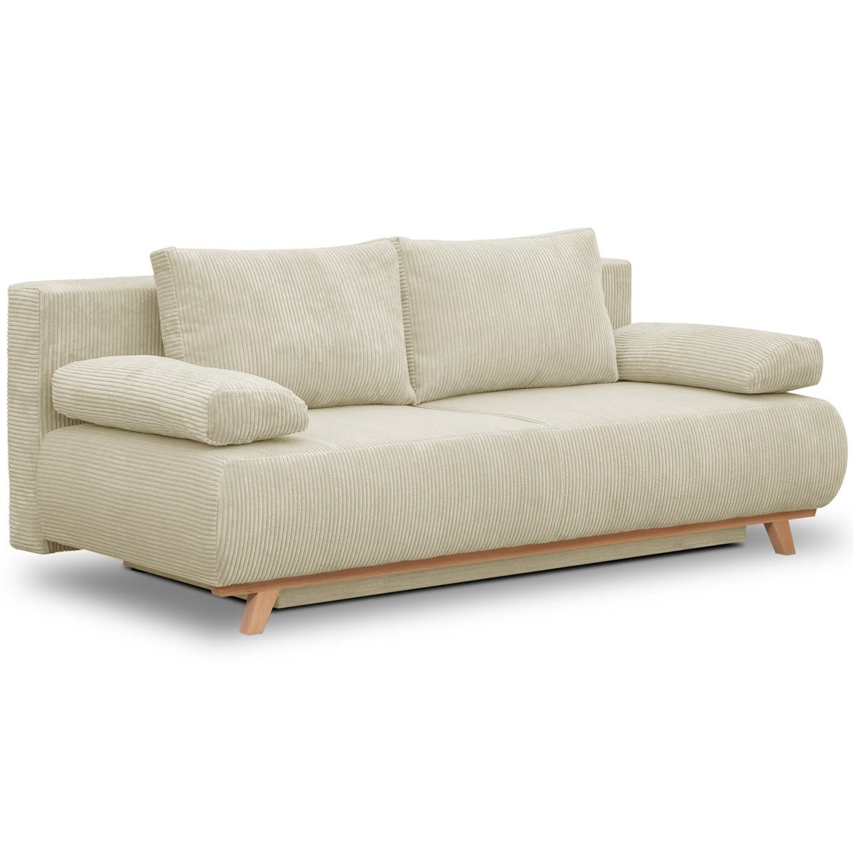 Canapé convertible 3 places avec coffre de rangement en velours côtelé beige - Laria - 4