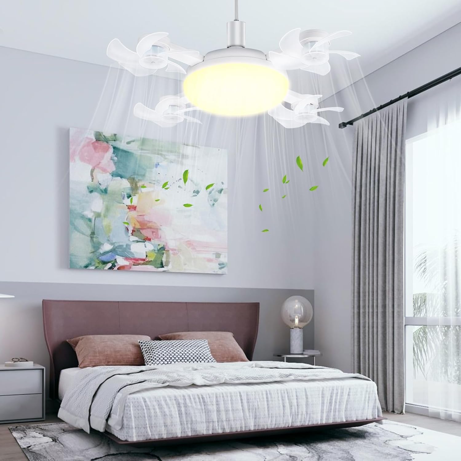 Ventilateur de plafond à douille de 50 cm avec télécommande, variateur d'intensité, 3&nbsp;000 K-6&nbsp;000 K, 3 vitesses, 2&nbsp;000 lm,pour chambre, cuisine, salon - 7