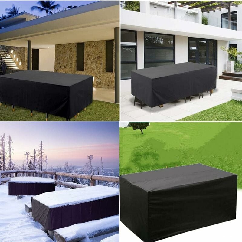 Housse de protection pour mobilier de jardin 200 x 100 x 75 cm, tissu Oxford 420D, rectangulaire, noire, coupe-vent, résistante aux UV et au froid - 4