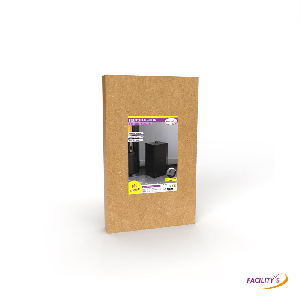 Réservoir à granulés de bois et pellets - Capacité 45 kg - Métal noir 70 L - FACILITYS - 6