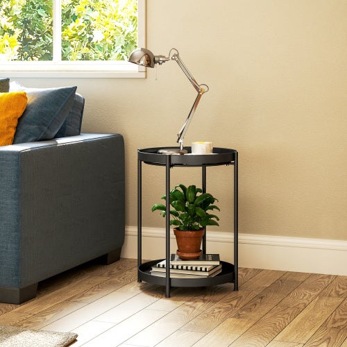 Hanobe Tavolino Rotondo: Legno Moderno Tavolino Soggiorno Piccola Noce Nero Grano Punta del Divano Camera Da Letto Decorazione Facile Assemblaggio 45cm