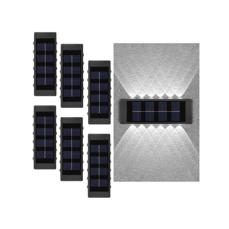 6 szt. Solarnych Lamp Ściennych - 12 LED, Washlight, Białe światło, Oświetlenie Zewnętrzne Góra/Dół, Nowoczesne, Odporne na Warunki Atmosferyczne
