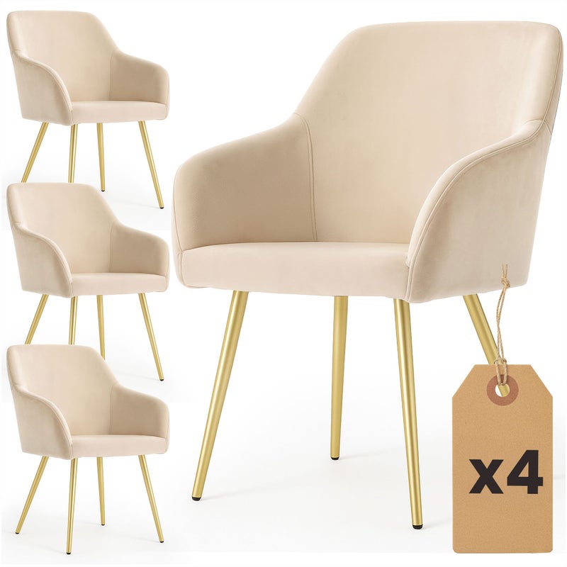 4x Welurowe krzesło tapicerowane gładkie Beżowe ESTELLE Złote nogi