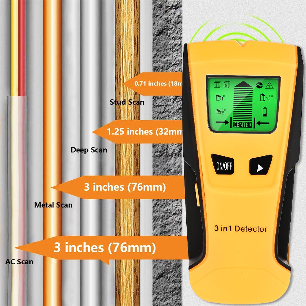 Détecteur de métaux de tension ca 3 en 1, Scanner mural de détection de fil d'incendie de goujon en métal et en bois - 4