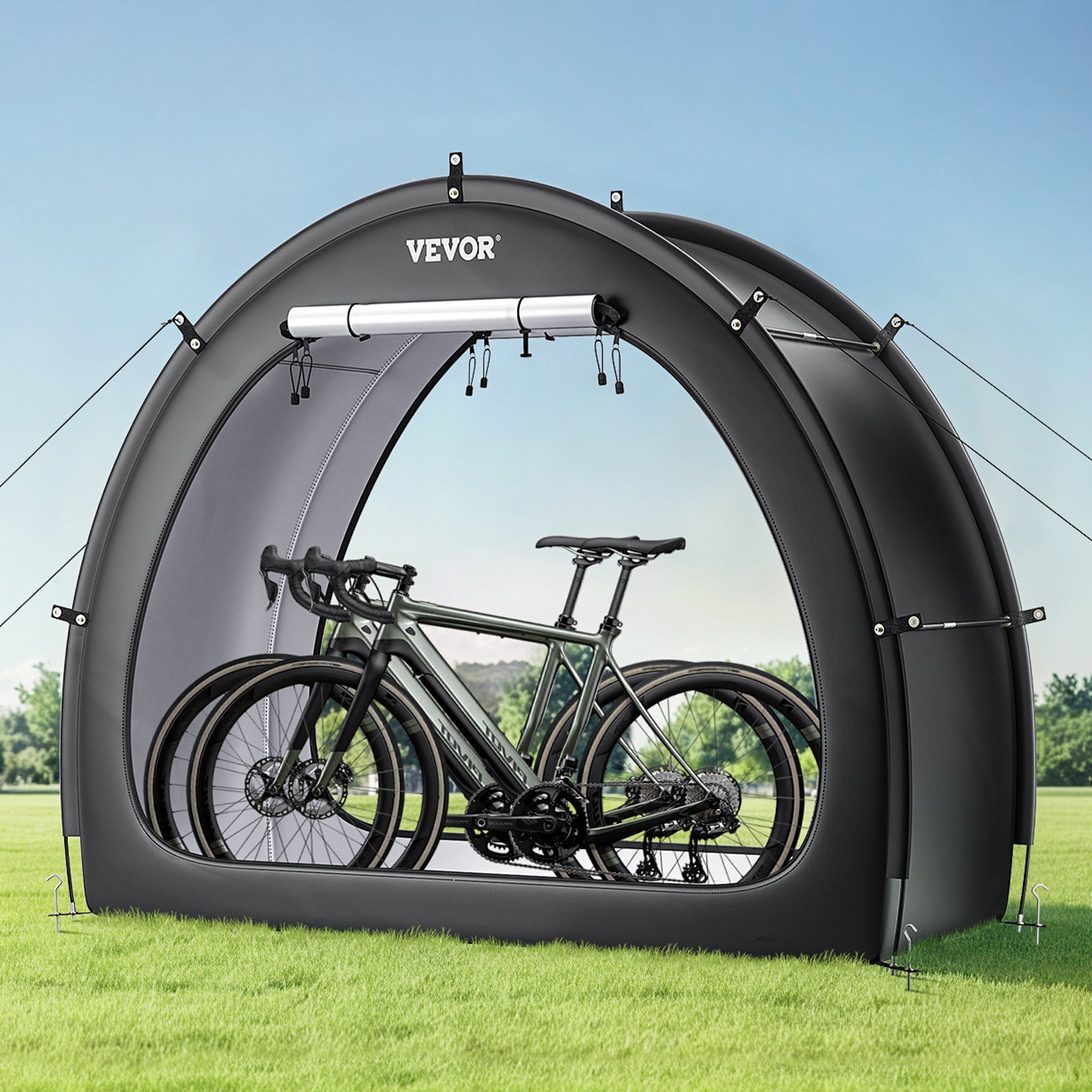 Abri à Vélo pour 1-2 Vélos,VEVOR Tente de Rangement Étanche en Forme d'Éventail,Poteaux Fibre de Verre,Double Fermeture Éclair - 8