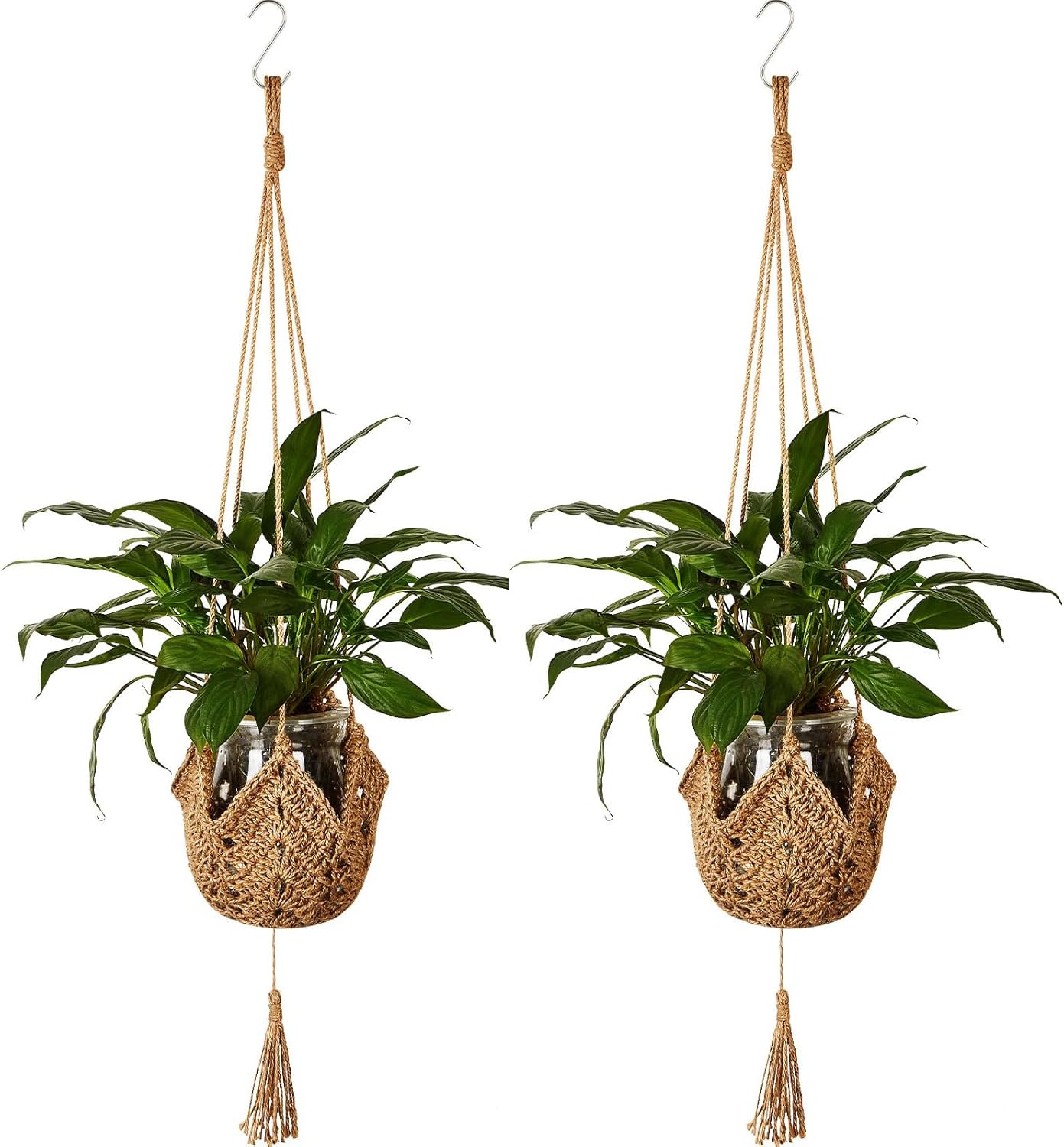 2-pak wiszących koszy kwiatowych z juty z haczykami do dekoracji domu