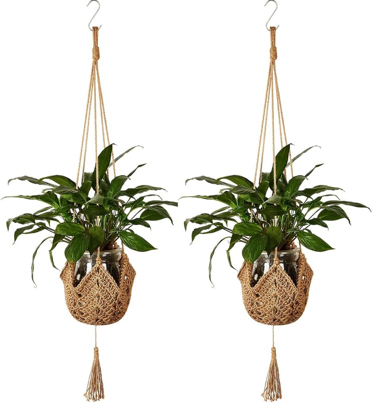 2-pak wiszących koszy kwiatowych z juty z haczykami do dekoracji domu