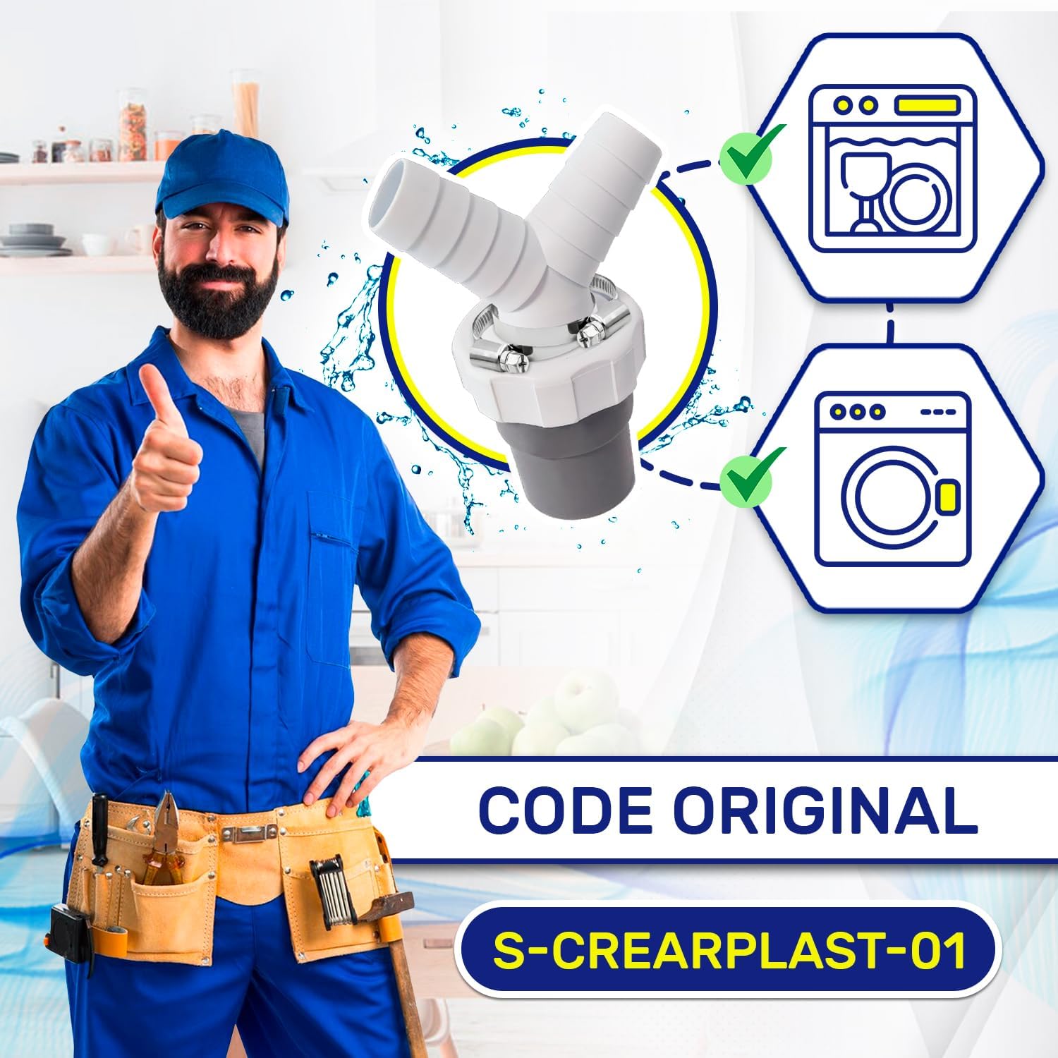 Adaptateur Vidange Y Pour Lave-linge & Lave-vaisselle - Double Entrée, Sortie 40 Mm | Avec Colliers Serrage