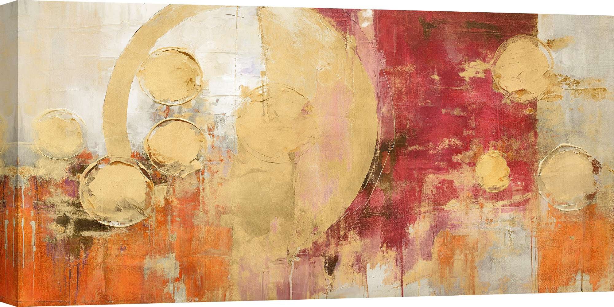 Tableau Art Abstrait Moderne Sur Toile 100x50 Cm - Décoration Murale Noir, Jaune, Or
