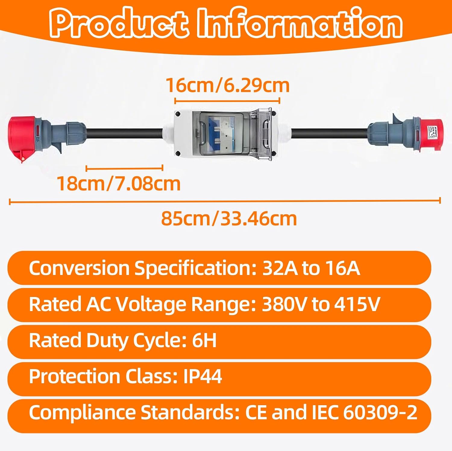 Adaptateur 32A Vers 16A avec Disjoncteur, Adaptateur Alimentation ...