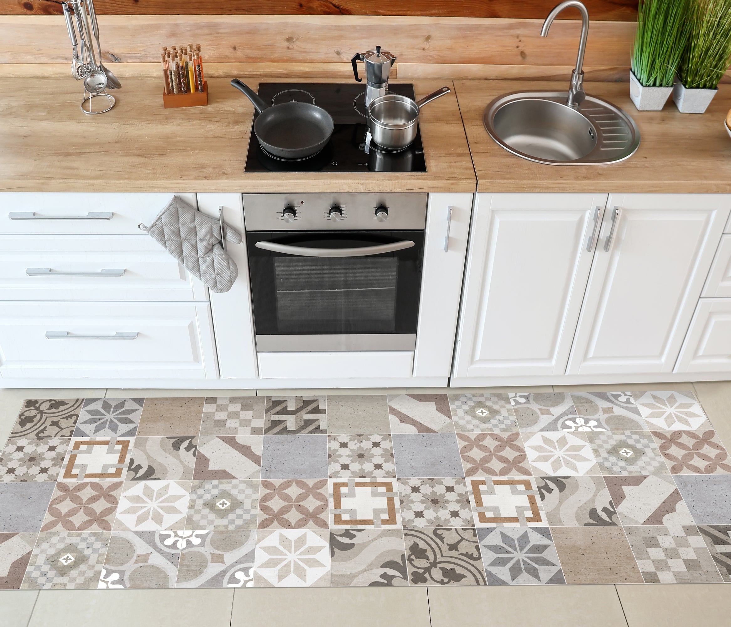 Tappeto antiscivolo in vinile Tiles vntage 2 66x250 cm - PVC stampato, lavabile, ignifugo, per il salotto o la cucina, stile idraulico - 5