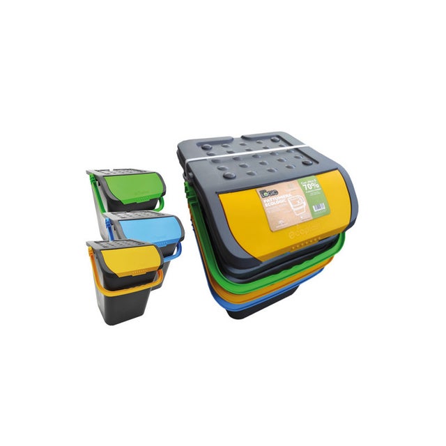 Set pattumiere antirandagismo 3 pezzi – Capacità 28 L – Sovrapponibili e impilabili – Ecoplast