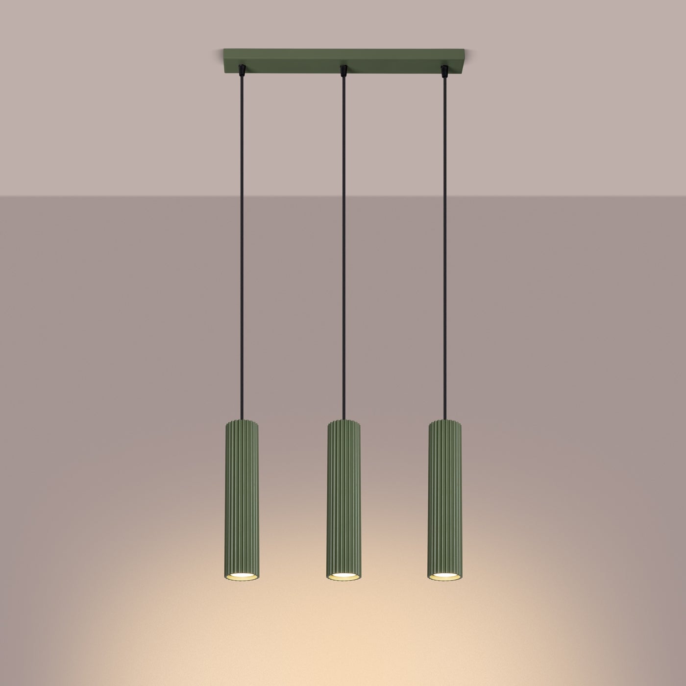 Lampa wisząca GLOOW 3L zielona oliwka LED 3000K - 45x6.5x98cm Sollux