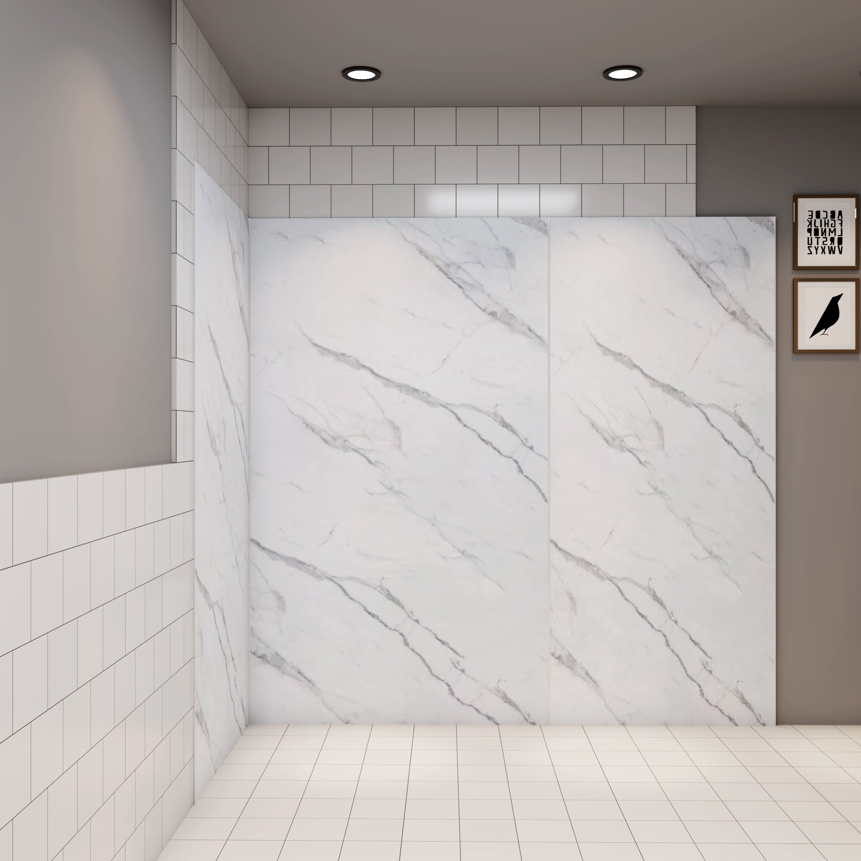 Pack de 3 Panneaux muraux de douche blanc effet marbre 40+40+40 x H.210cm Panneau mural salle de bain - Aluminium - 2