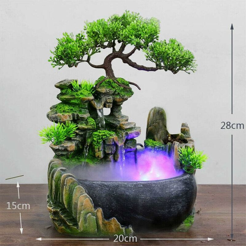 Fontaine intérieure en résine avec éclairage LED – Simulation cascade décorative – Effet d'atomisation réaliste – Pour bureau et chambre - 3
