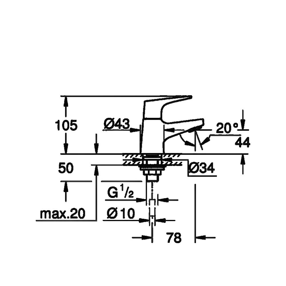 Robinet salle de bains monofluide lave-mains - GROHE Start Flow - Taille XS - Chromé - Economie d'eau - 20577000 - 2