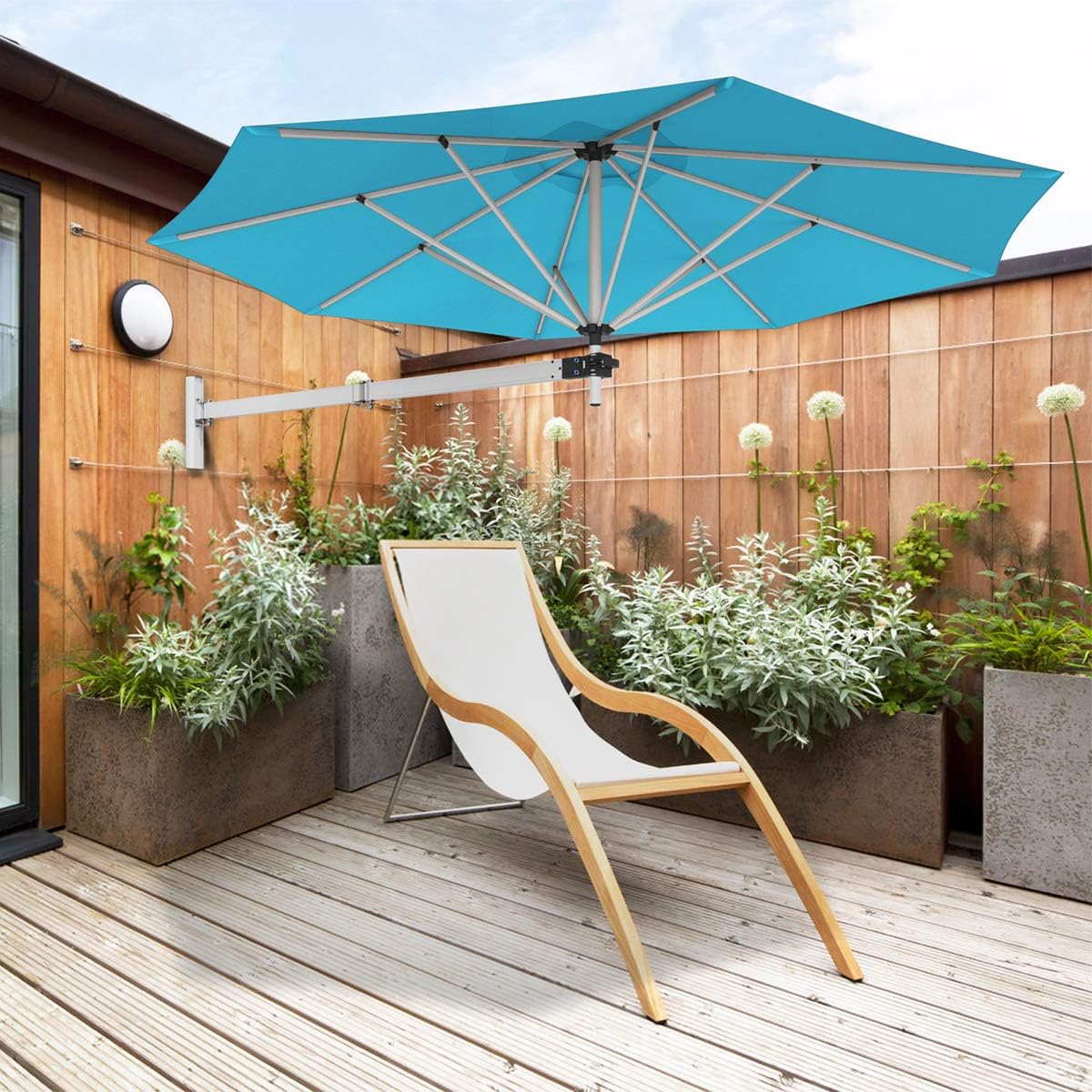 247 cm Parasol Ścienny, Parasol Ogrodowy z Regulowaną Głowicą i Podporą, Parasol Ogrodowy z 8 Solidnymi Żebrami i Systemem Wentylacji, Turkusowy