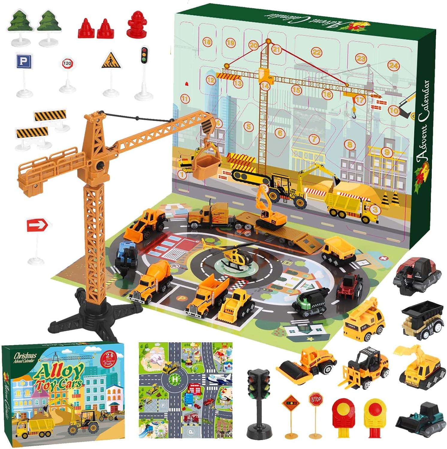 Calendrier De L’Avent 2025 Équipement Lourd - 24 Miniatures Moulées (Excavatrices, Bulldozers, Camions, Grues) - Cadeau Parfait Pour Passionnés De Chantiers