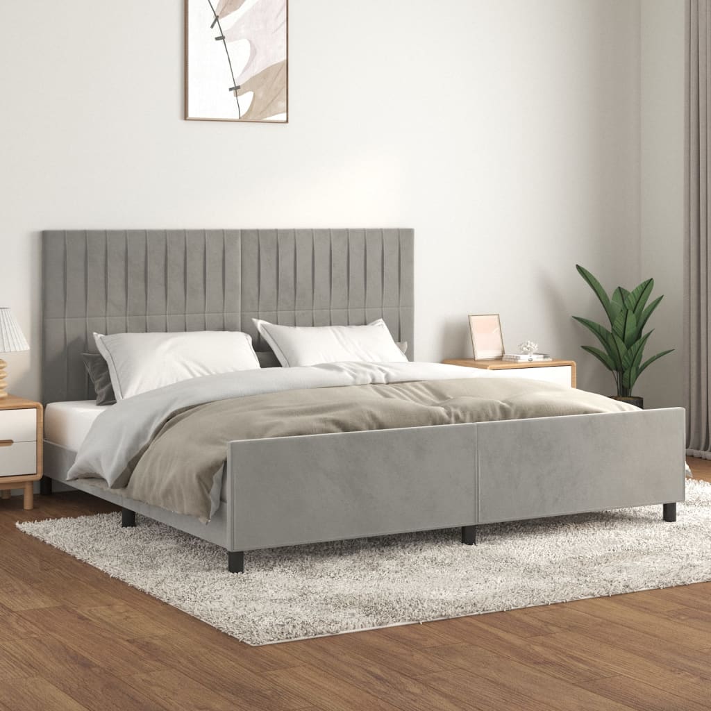 Cadre de lit sans matelas gris clair 200x200 cm velours — COMFORTXL - 2