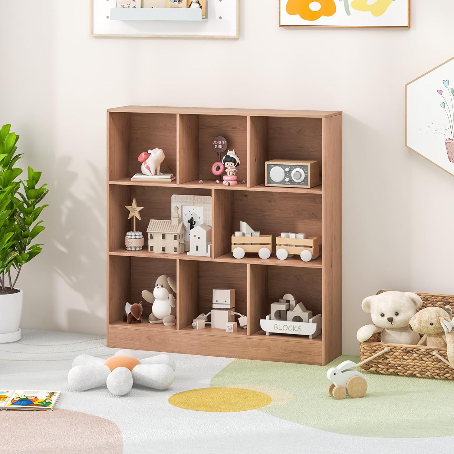 Libreria a 8 Cubi, Organizzatore di Stoccaggio a 3 Ripiani con 2 Kit Anti-Ribaltamento, Scaffale Multiuso in Legno per Soggiorno, Ufficio Stan - 2