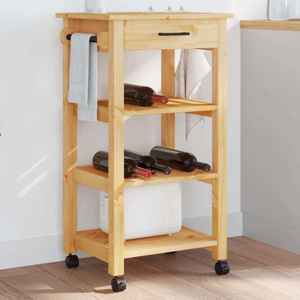 VidaXL Chariot De Cuisine Monza 84x40x88,5 Cm Bois Massif De Pin - Blanc Et Cire Miel