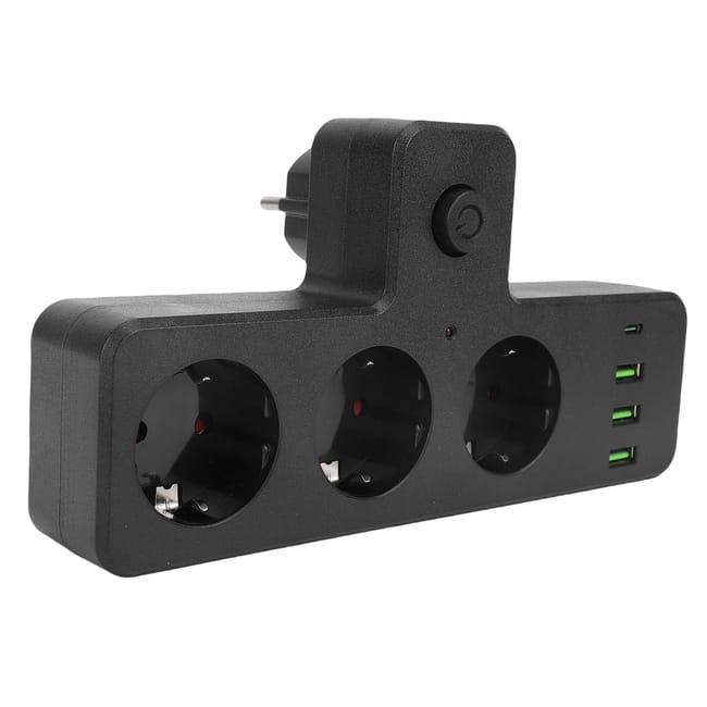 Rozszerzenie wyjściowe, 3 gniazda AC, 3 porty USB, 1 port typu C, wielofunkcyjna listwa zasilająca z przełącznikiem