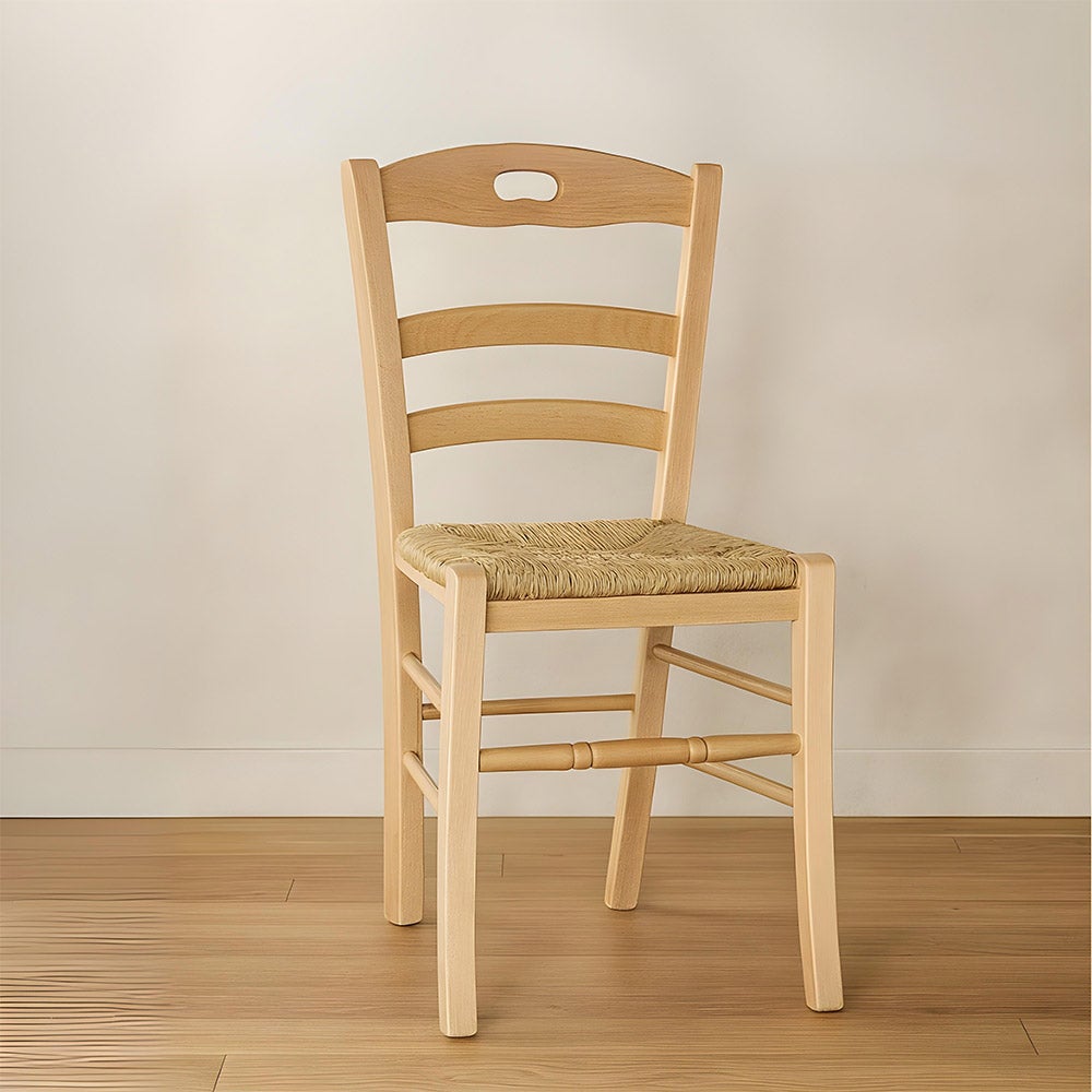 Sedia Loris In Legno Massello Noce Scuro – Seduta Imbottita Similpelle Beige, Made In Italy, Già Montata