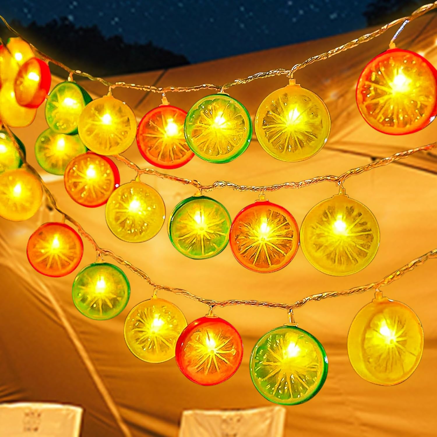Guirlande lumineuse citrons 3m 20 LED – Modèle à piles [lumière fixe + lumière clignotante] – Lumières décoratives citron jaune orange vert - 3