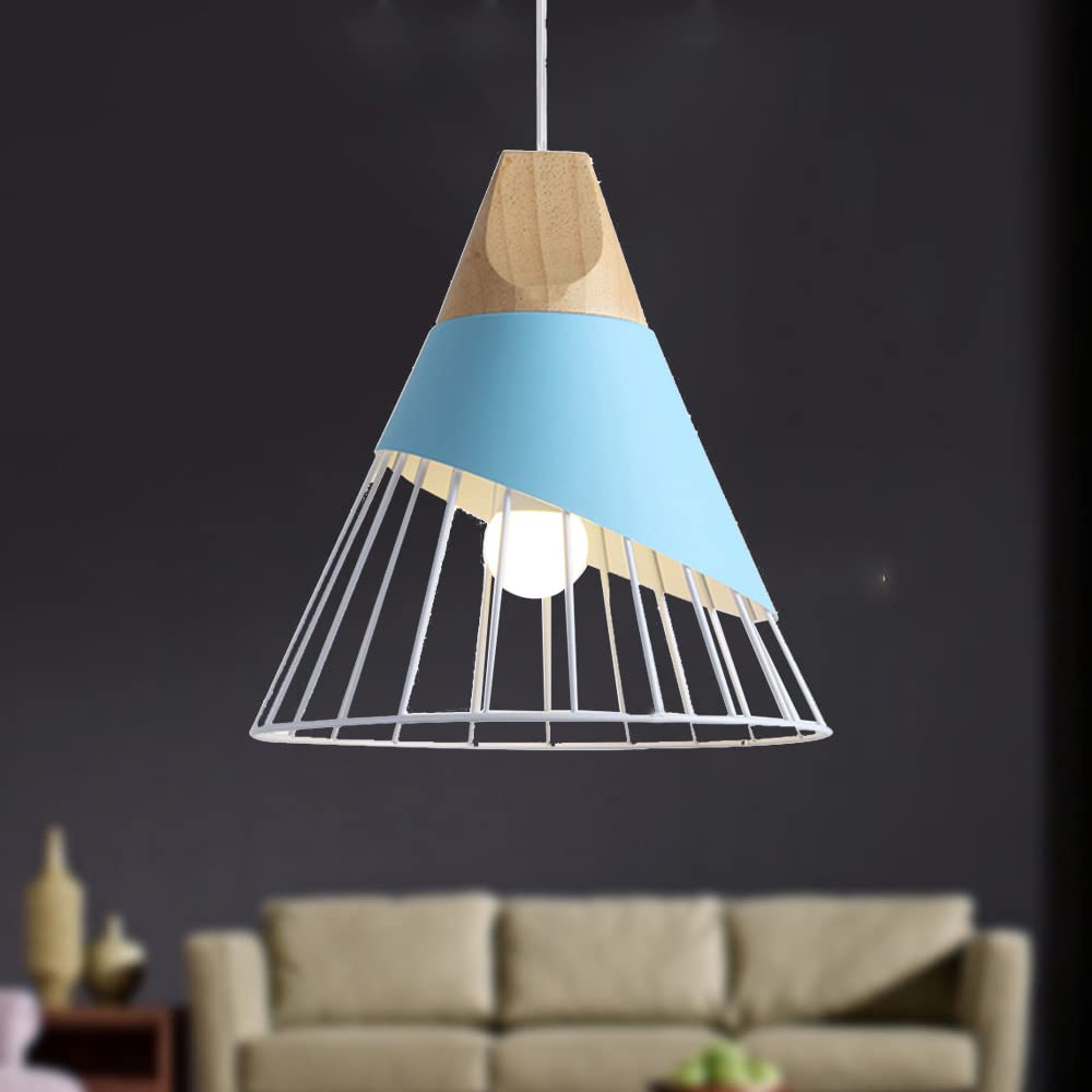 Niebieska lampa wisząca industrialna, żyrandol, design z metalowej klatki, z regulacją wysokości, do sypialni, jadalni, salonu, bez źródła światła