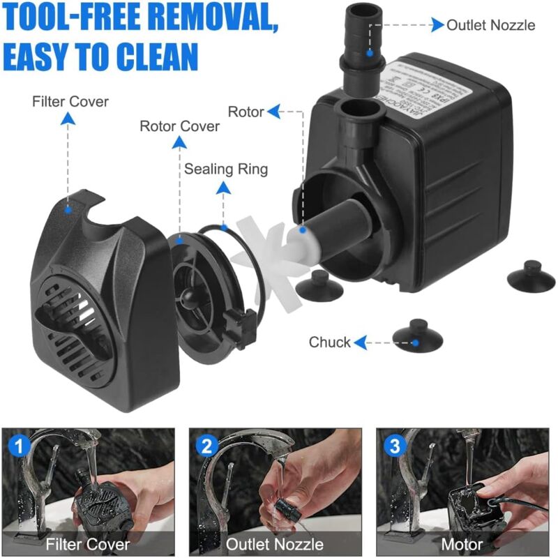 Pompe submersible, pompe de fontaine, pompe à eau ultra silencieuse (15W) - 2