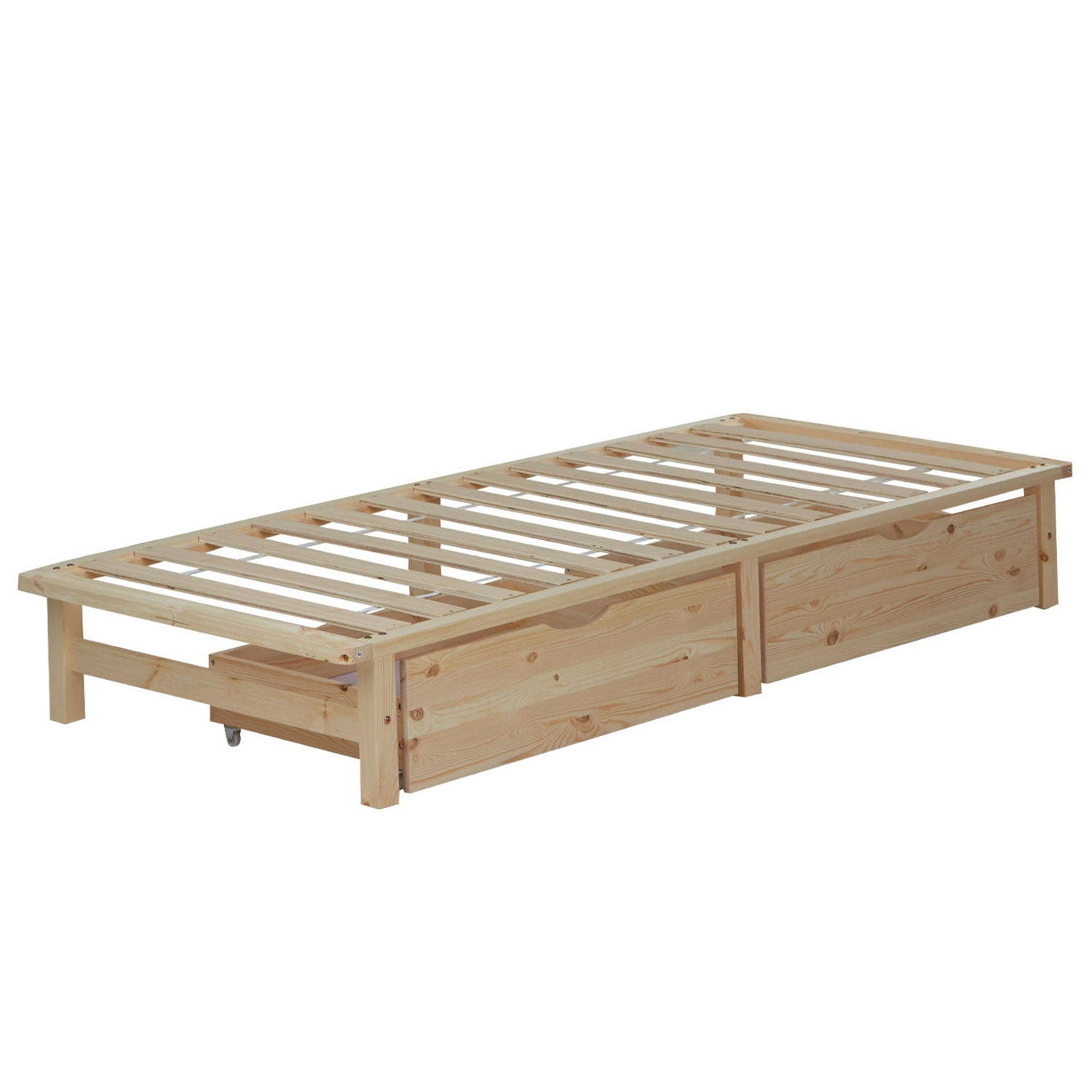 Letto su pallet in legno massello 90x200 cm con cassetti