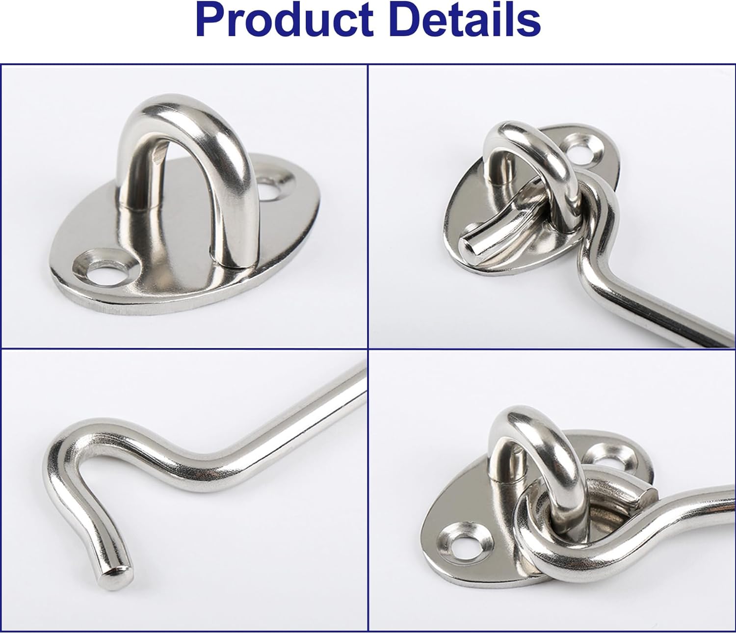 Gancio Con Occhiello In Acciaio Inox - 25 Cm, Per Porte, Finestre, Cancelli, Argento