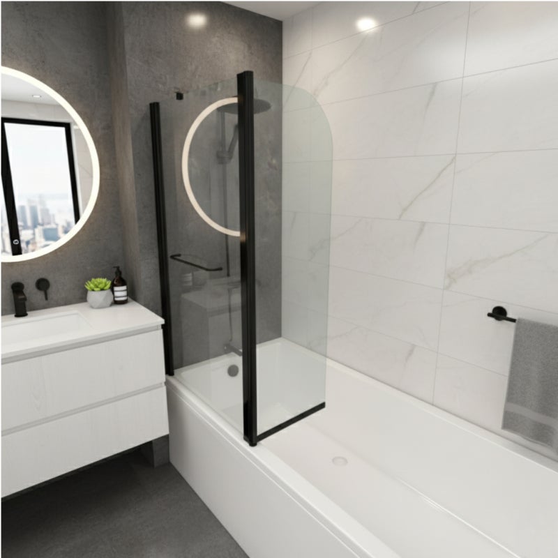 Pare-baignoire fixe avec volet pivotant design 120 x 140 cm aluminium noir mat verre 6 mm anticalcaire - 4