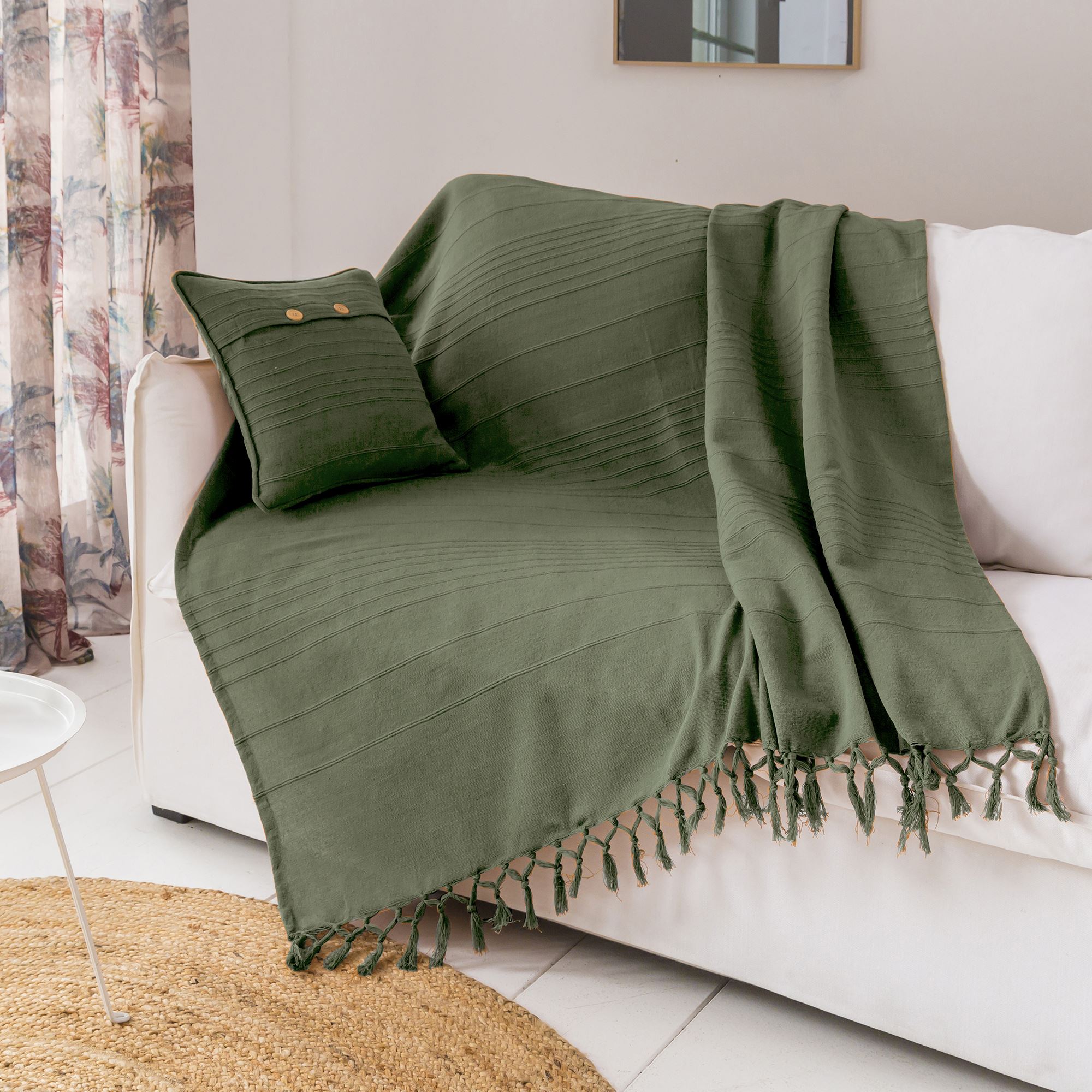 Jeté de fauteuil ORION 180x250 vert olive en coton - 2
