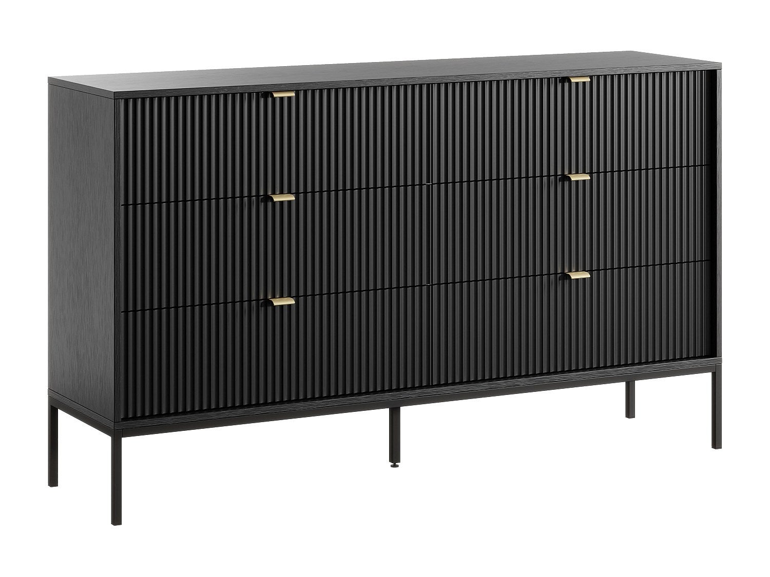 WLIVE Comò 6 Cassetti In Legno Largo 110 Cm - Nero, Robusti, Con Maniglie In Metallo, Supporto TV Fino A 55 Pollici - 3