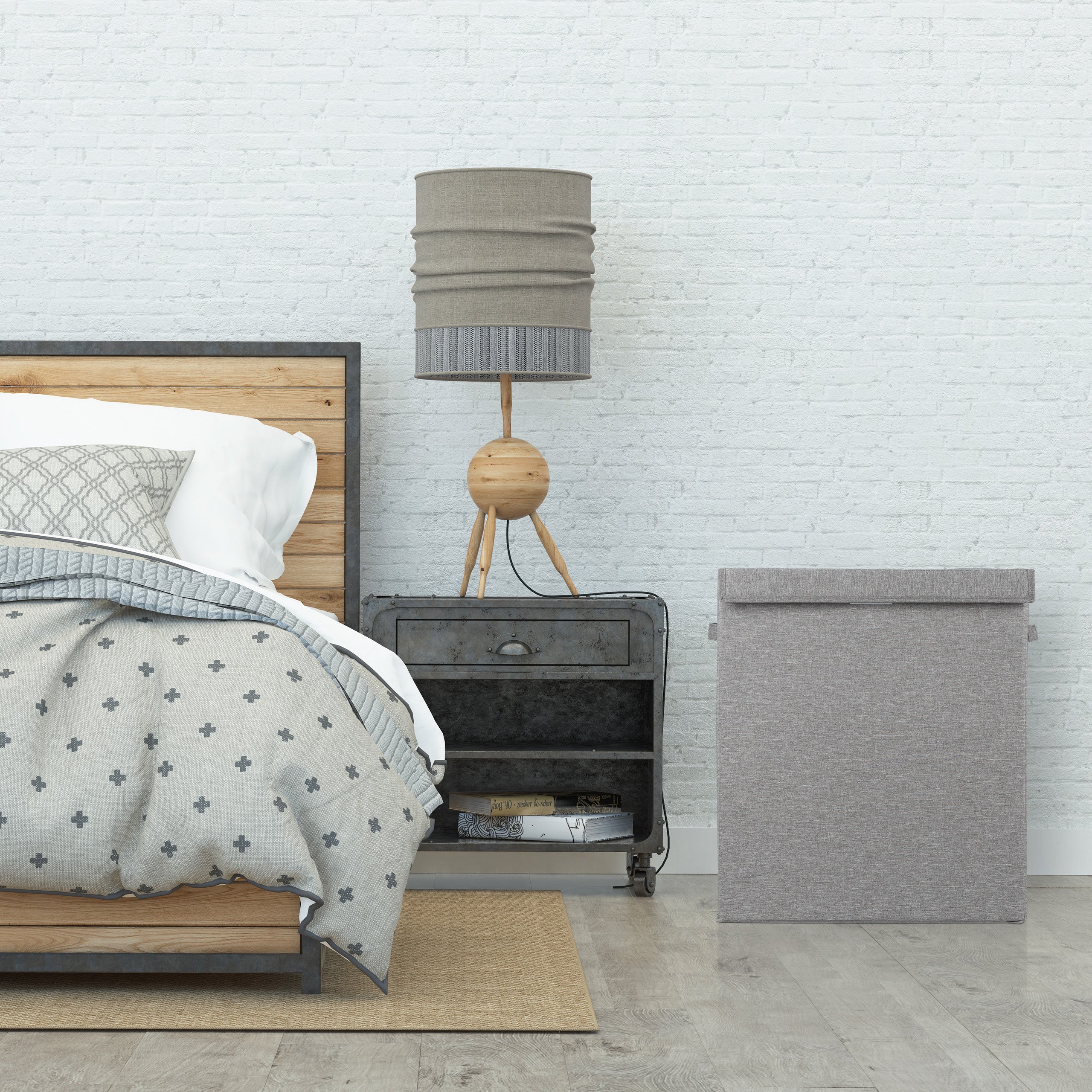 Panier à linge jeu de 2, pliable , corbeille à linge, couvercle, coffre lessive 61L, 50,5 x 45 x 30,5 cm;gris, Relaxdays - 5