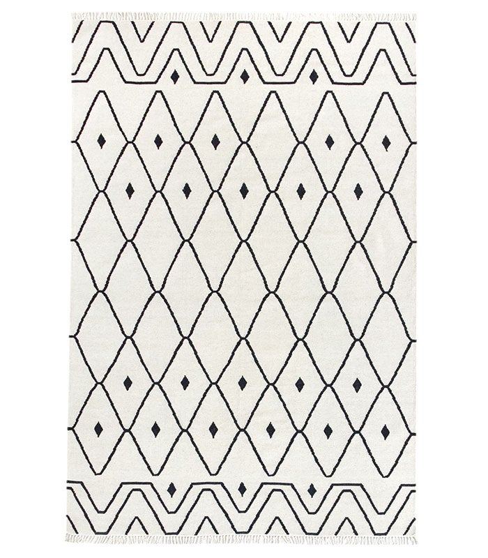 Hamid - Kilim ATLAS D2 300 x 200 cm, czarno-biały gobelin z motywami geometrycznymi