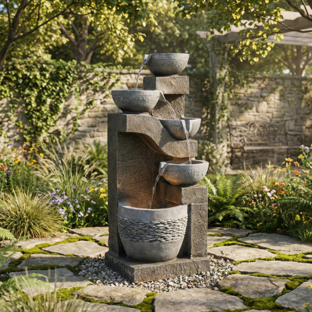 Fontaine jardin LED, pompe à eau, revêtement pierre artificielle, bassin décoratif, fontaine intérieure, jeu d’eau jardin/terrasse - 2
