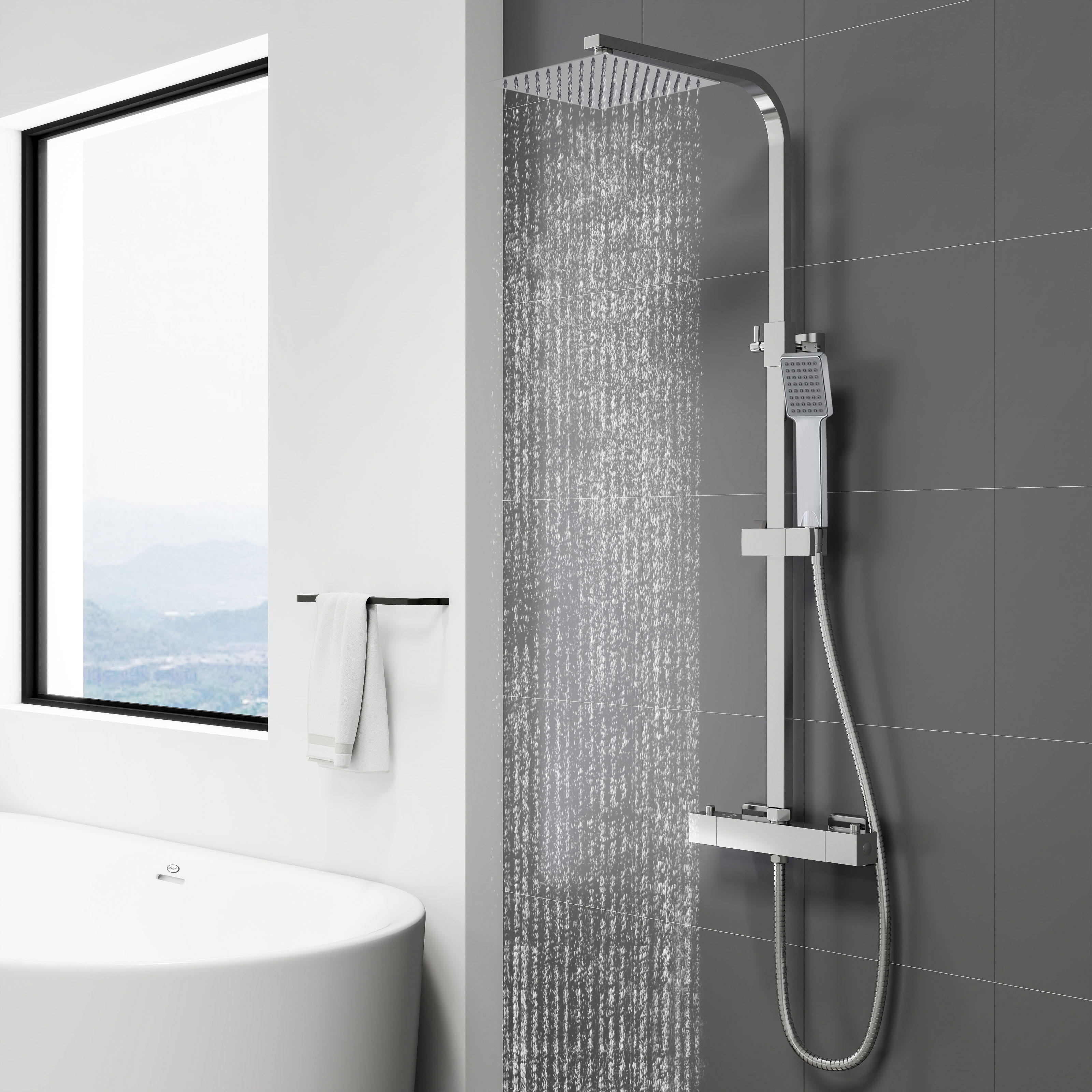 AICA Colonne De Douche Thermostatique 20x20cm Pomme De Douche Avec Pomme De Douche Chromee 95647401