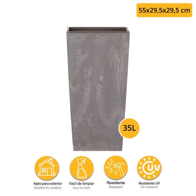 Doppio set di fiore alto 35 L prosperplast Urbi Effetto quadrato in plastica con serbatoio Doppio set di fiore alto 35 L prosperplast Urbi Effetto quadrato in plastica con serbatoio