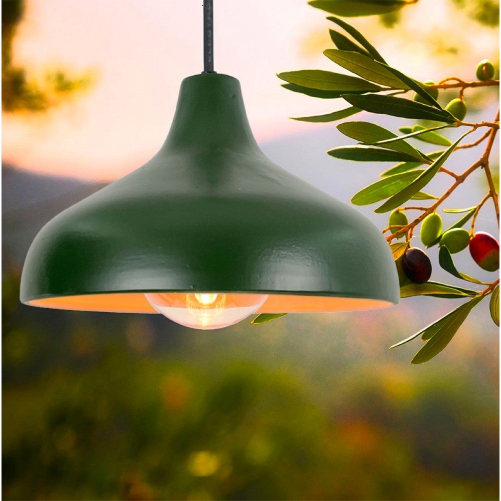 Plafonnier Suspendu Céramique Terre Cuite émaillée Vert - 35cm - Vintage
