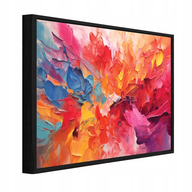 Quadro em tela com moldura, aquarela abstrata colorida - 120x80 cm - Ideal para quarto e sala de estar