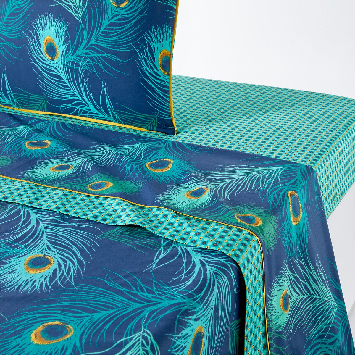 Drap Percale De Coton Shakhra Bleu vert jaune 180 X 290 Cm Leroy drap-percale-de-coton-shakhra-bleu-vert-jaune-180-x-290-cm-leroy