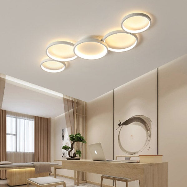 Plafond blanc 220V, lumière blanche, lumière de décoration intérieure, 5 anneaux, lampe design moderne, lustre, cuisine, veilleuse de chambre